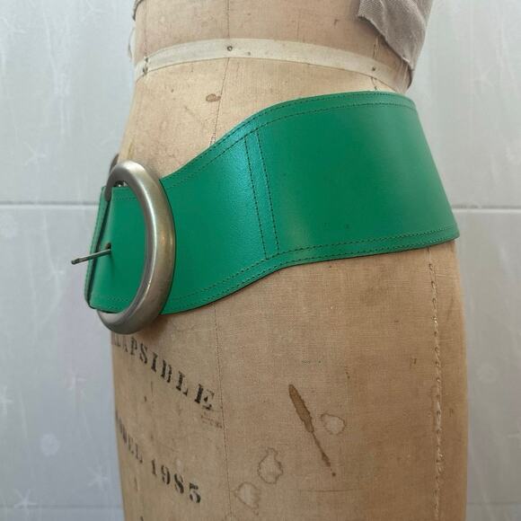 Vintage Wide Leather Hip Belt Statement 80s 90s green silver EDWARDS rare main image 10